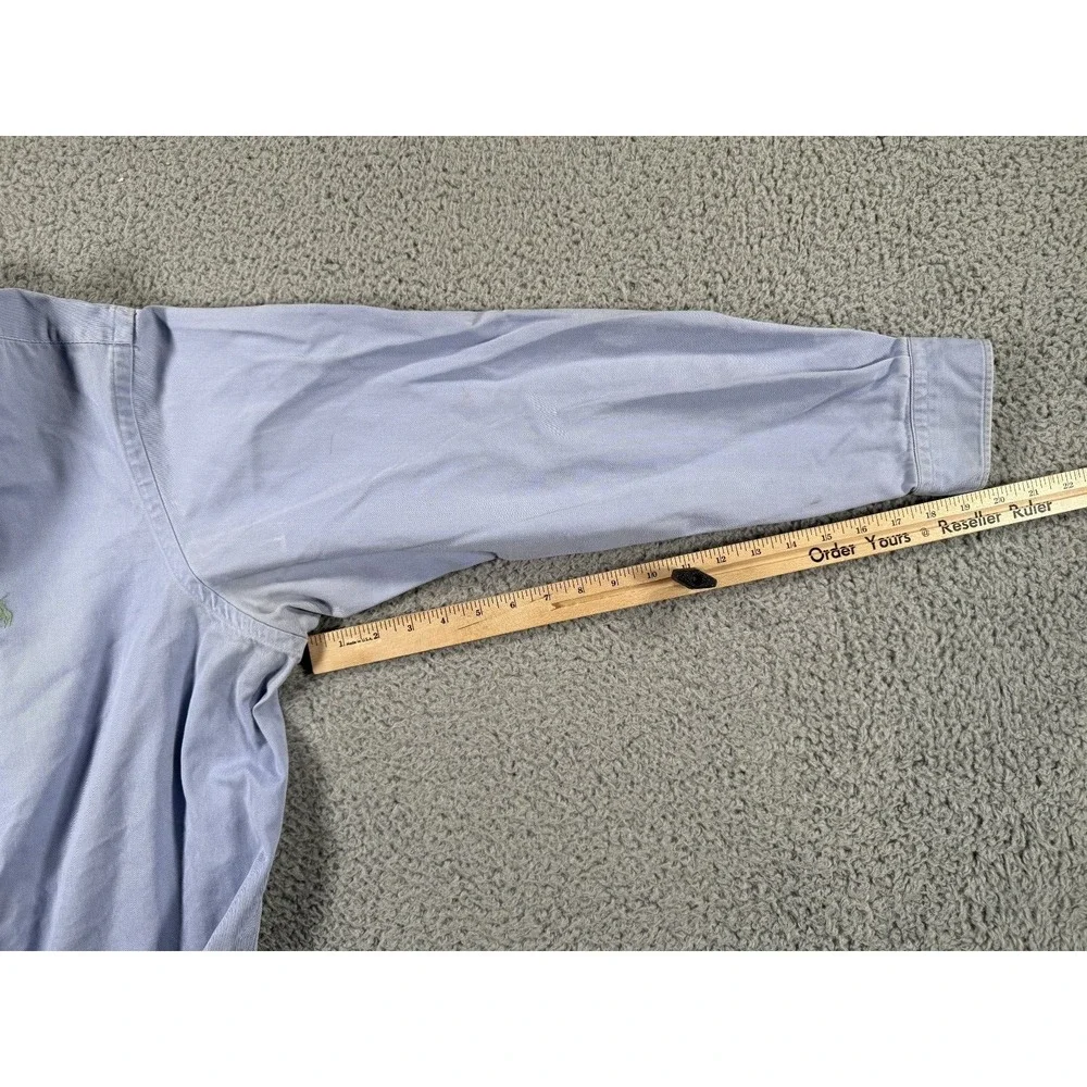 Vintage Ralph Lauren Shirt Mens 2XL Blue Denim Green Pony‎ Heavyweight Button Up